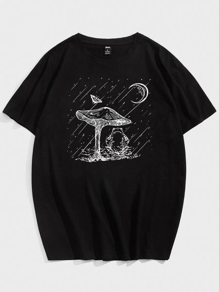 

romwe guys mushroom & frog graphic tee t7uw#, White;black