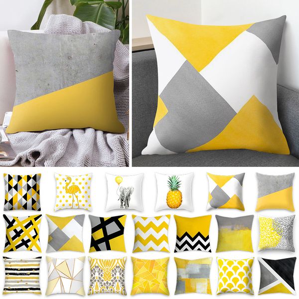 Sofá travesseiros simplicidade nórdica 45cm * 45cm macio plush impresso quadrado abacaxi folha amarela almofada geométrica cadeira cadeira de cama de volta decorativo almofada de almofada decorativa