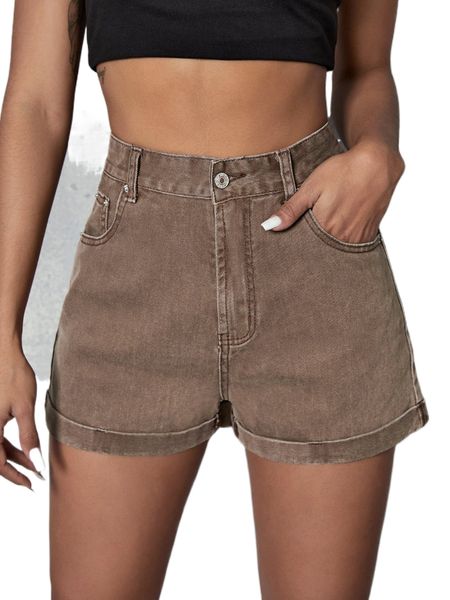 

high waist straight leg denim shorts s07w#, White;black