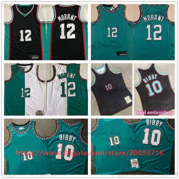 

mitchell and ness authentic embroidery basketball mike 10 bibby jerseys retro green ja 12 morant real stitched breathable sport man jersey, Black;red