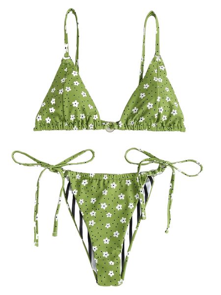 

floral halter triangle reversible bikini swimsuit i5b0#, White;black