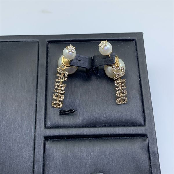 

14% off jewelry the new pearl full popular diamond letter earrings female, Golden