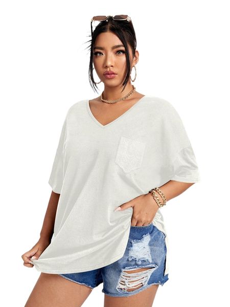 

plus graphic drop shoulder oversized tee 324t#, Black