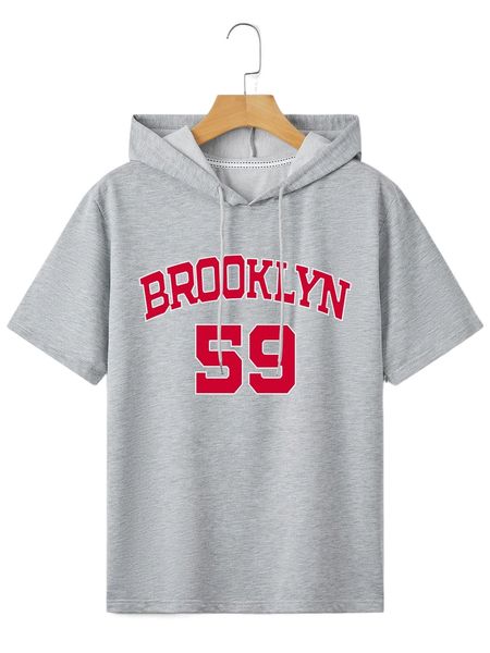 

men letter graphic drawstring hooded tee d4vg#, White;black