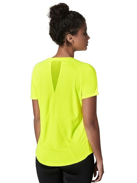 

neon yellow breathable twist front sports tee e83y#, Gray