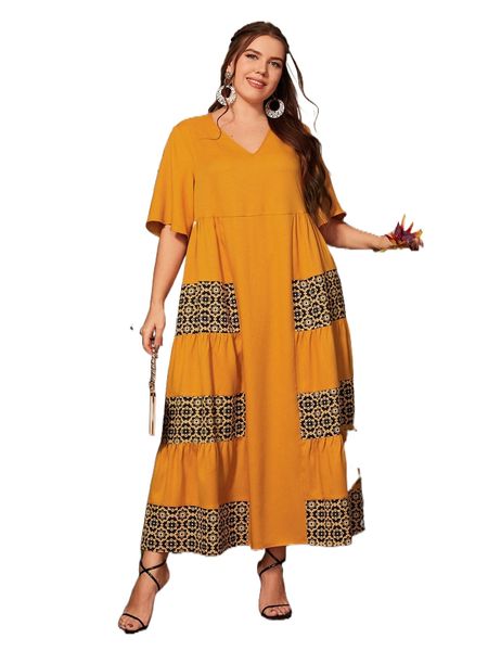 

plus damask print smock dress s8dr#, Black