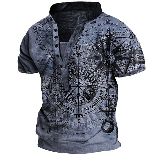 

men's henley shirt tee t shirt 3d print graphic machine henley casual daily button-down print short sleeve fashion vintage retro big a, White;black