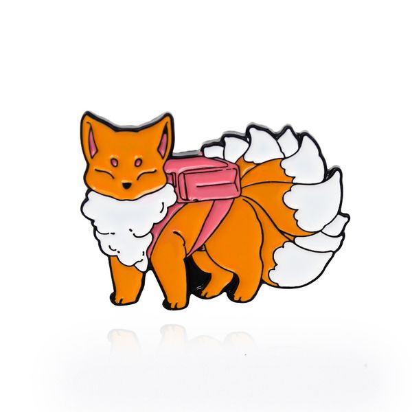 

nine tailed fox brooch 3pcs/set animal enamel pins metal brooches for girls gift jewelry creative cartoon fashion badges denim shirt pin, Gray