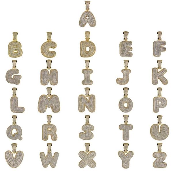 Collane con ciondolo Hip Hop Gioielli da uomo A-Z Micropave Zircon Nome Bubble Letters Collana ghiacciata con catena da tennis DIYPendant