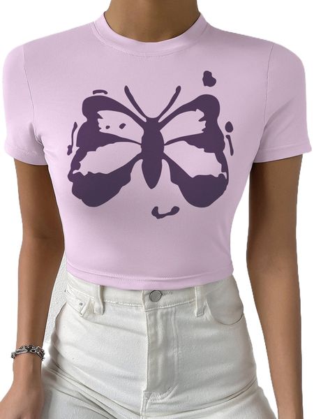 

butterfly print form fitted tee k4vu#, White
