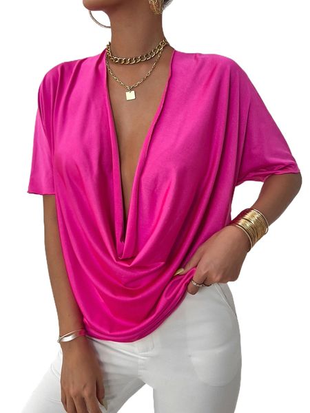 

cowl neck batwing sleeve solid tee 79bb#, White