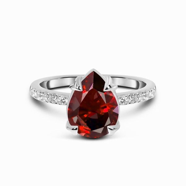 

s925 red crystal rings for women elegant bridal wedding engagement ring valentine's day gift luxury design jewelry, Golden;silver