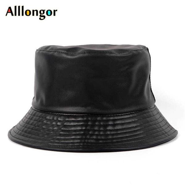 

2021 reversible france black leather folding women's bucket hat women bob fishing hats fisherman cap men gorros pescador hip 2984, Blue;gray