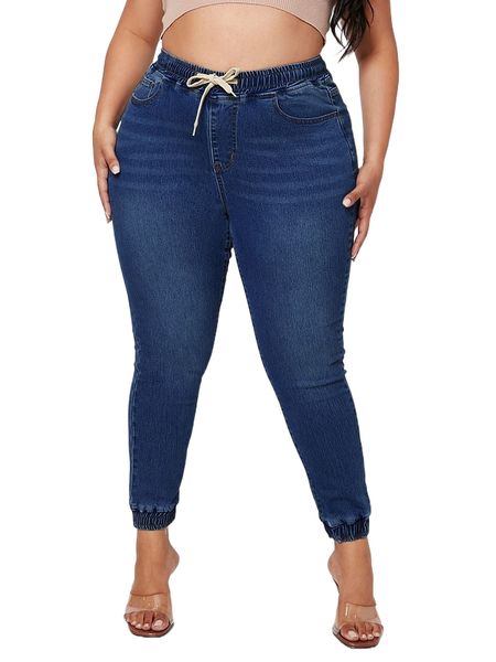 

plus drawstring waist skinny jeans c7lw#, Blue