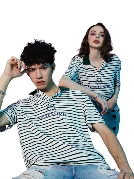 

romwe letter graphic striped polo shirt h3ba#, White;black