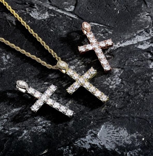 

hip hop claw set cz stone bling iced out cross pendants necklaces for men women rapper jewelry gold silver color gift