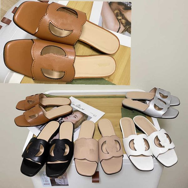 

designer hollow out sandals g cci beach mule leather slippers slide classic flats low heels summer lazy fashion flip flops lady slides water, Black