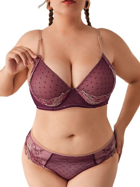

plus contrast lace mesh underwire lingerie set j0dk#, Black;white