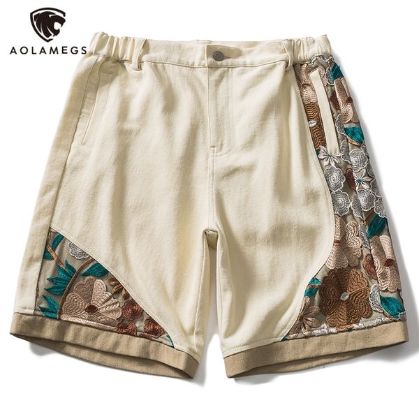 

aolamegs men s shorts flower embroidery patchwork retro summer cozy sweatpants male fashion streetwear short pants 220715, White;black