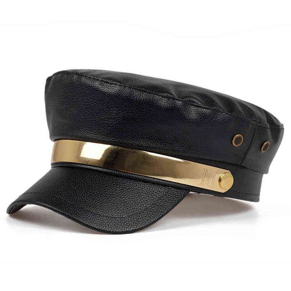 

2019 new leather windproof beret hat metal accessories hats fashion warm cap autumn and winter cold hat wild hats j220722, Blue;gray