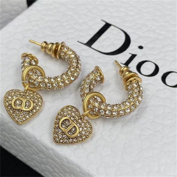 

2022 36% off designer jewelry d family c-shaped gold full diamond small love earrings creative simple and versatile female earrings, Golden