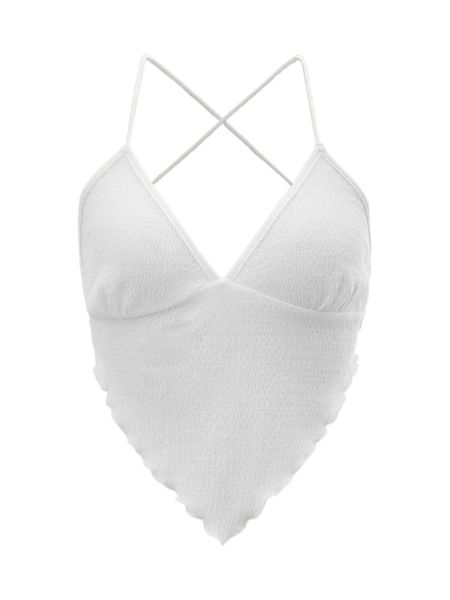 

lettuce trim bandana hem crisscross tie backless halter w92l#, White