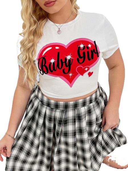 

plus heart & letter graphic tee z01a#, Black