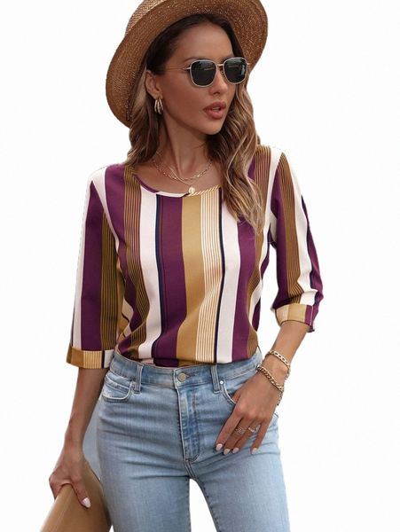 

striped print blouse r4fi#, White