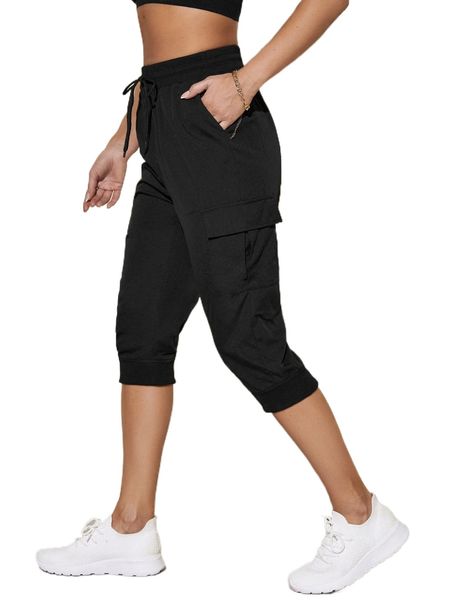 

flap pocket capri sports pants g15z#, Gray