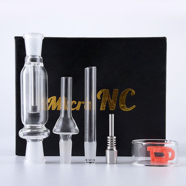 Micro NC Nector Collector Accessori per fumatori Mini narghilè con giunto 10mm 14mm con chiodo in titanio Rig per olio Dab Tubo per acqua in paglia con scatola