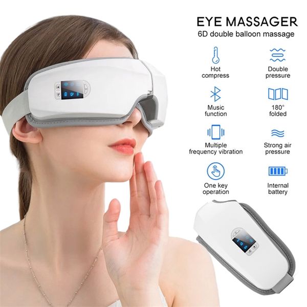 Massaggiatore elettrico per occhi Occhiali da massaggio pieghevoli Strumento per la cura della compressa Maschera riscaldata ricaricabile intelligente Bluetooth 220514