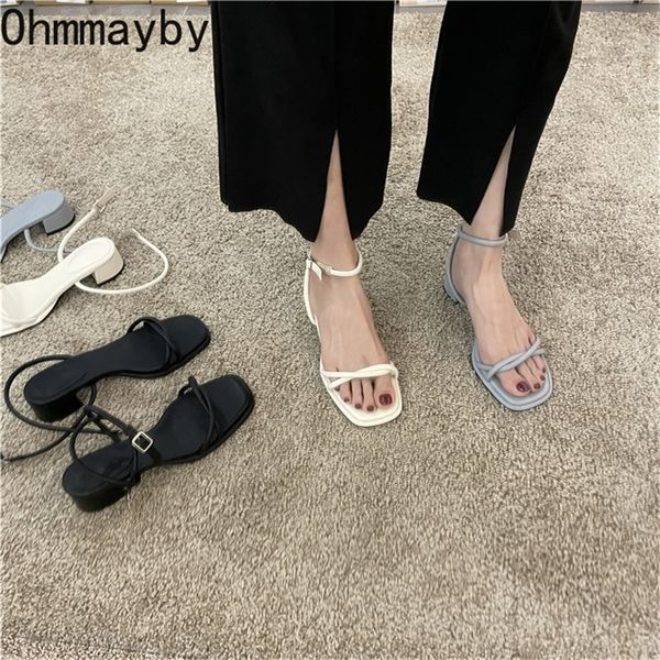 

summer narrow band women sandal shoes fashion thick heel ladies elegant open toe sandalias ankle strap dress pumps 220618, Black