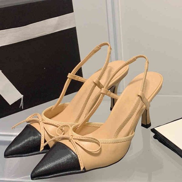 

sandals french sandals women's spring and summer pointed high-heeled shoes bow tie versatile wrap back empty thin heel, Black
