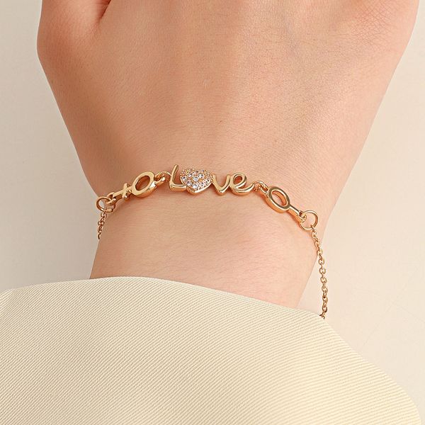 

s3093 fashion jewelry love letter lovers bracelet men women micro inset zircon heart chain bracelets, Black