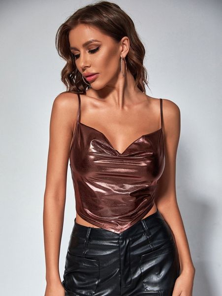 

solid draped neck hanky hem crop cami n3je#, White