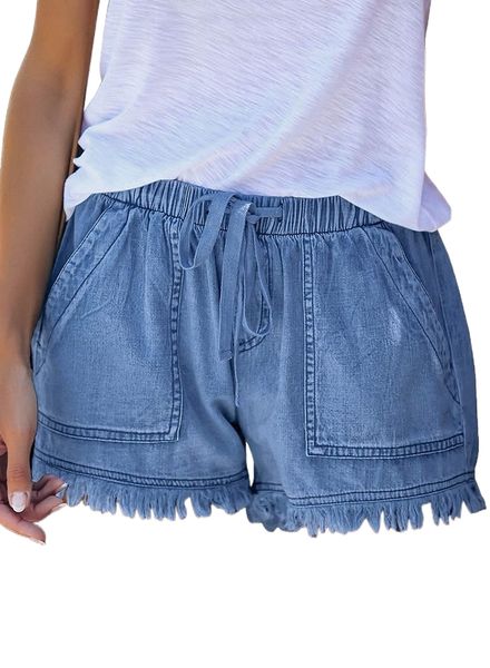 

womens casual denim white shorts high rise stretchy jean shorts drawstring elastic waist pockets comfy summer shorts r6d1#, White;black