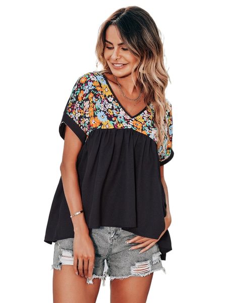 

floral print ruched blouse g96n#, White