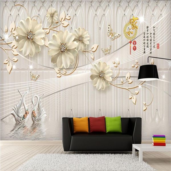 Kundenspezifische europäische 3D-Wandbilder-Tapete Blumen schöne Luxus-Desktop-Wandpapier für Schlafzimmer TV-Backdrop-Wand