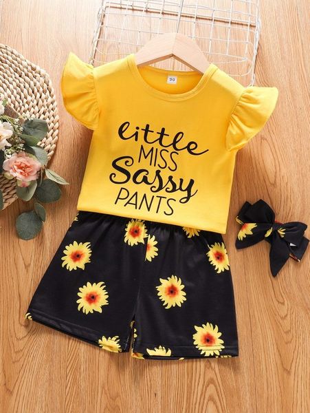 

toddler girls letter graphic ruffle cuff tee & shorts she, White