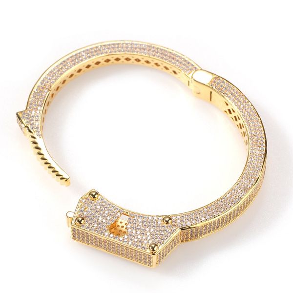 Gold ICED Out Handschellenarmband für Männer, Vintage Hip Hop Schmuck