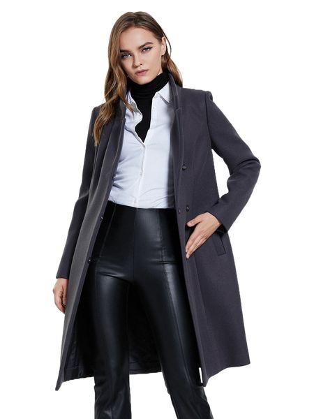 

miegofce hidden button stand collar overcoat k3qz#, Black