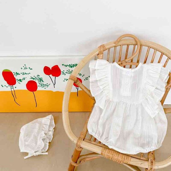 0-3T Yeni doğan çocuk bebek kız kıyafetleri yaz fırfırları beyaz dantel romper zarif sevimli tatlı prenses tulum gövde elbise kıyafeti g220521
