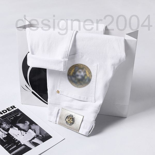 

men's jeans designer 2022 light luxury embroidery fashion jeans men's white small straight pants elastic brand 5hfm, Blue