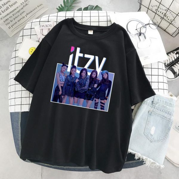 T-shirt da donna Donna ITZY T-shirt Modale Abbigliamento morbido Tifosi Top Manica corta Kpop Bianco T-shirt stile coreano Hip HopDonna Bery22