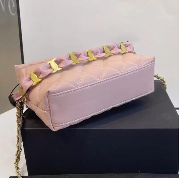 

tz ladies flap hobo designer bag pink genuine leather handle mini handbags golden metal hardware chain zipper french cross body shoulder bag