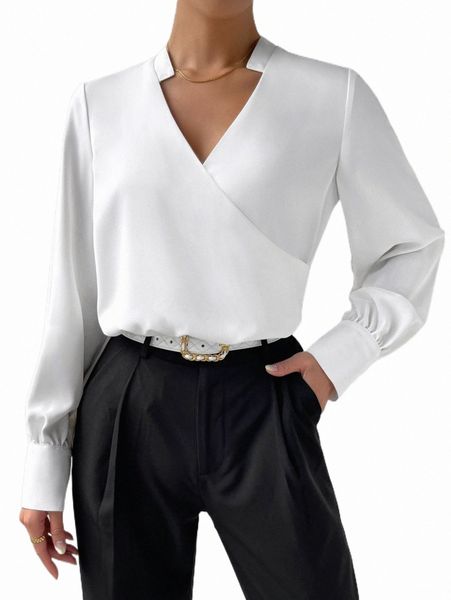 

solid surplice neck shirt h0ys#, White