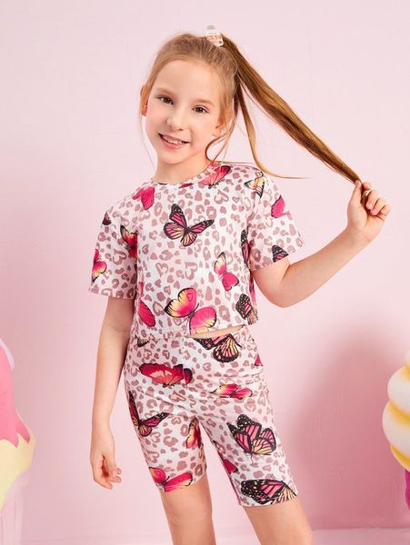 

sheen girls butterfly t-shirt and motorcycle shorts set she, White