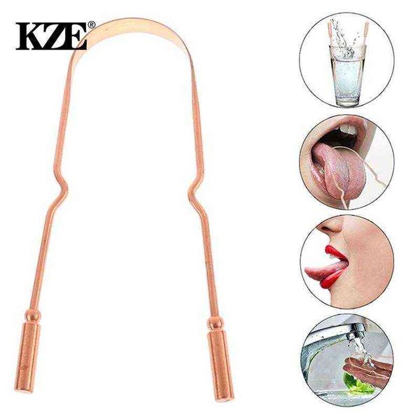 

1pcs copper tongue scraper fresh breath cleaning coated toothbrush oral cleaner brush mouth hygiene care tools 220614