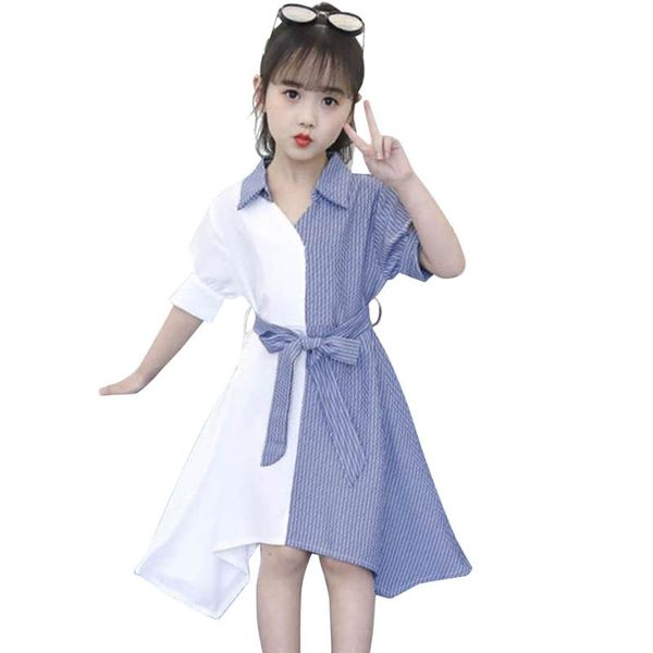 Kız Elbiseleri Kız Çizgili Patchwork Partisi Elbise Kızlar İçin İnce Düzensiz Çocuklar Sonbahar Kore Giysileri 6 8 10 12 14Girl's