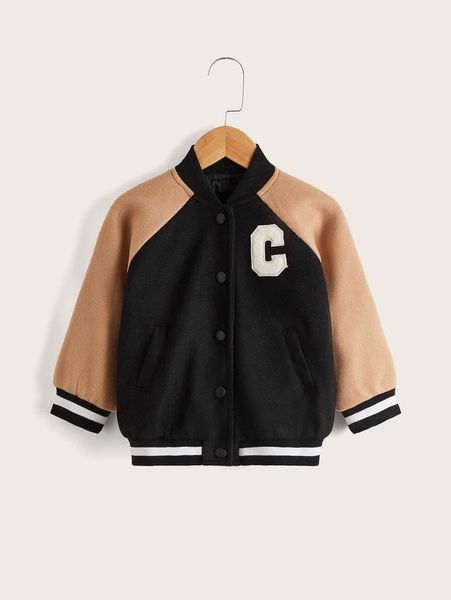 

toddler boys letter print button front jacket she, Blue;gray